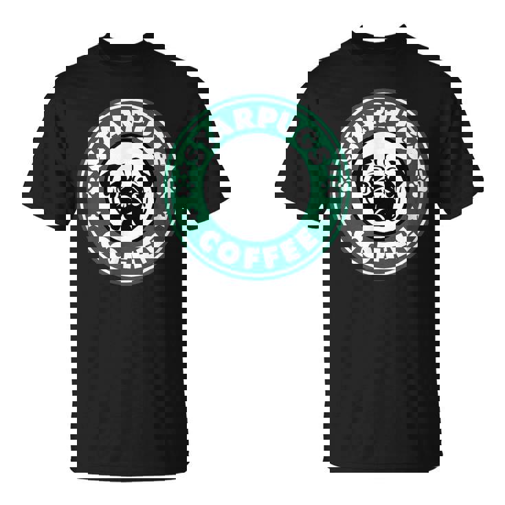 面白いパグ&コーヒー Tシャツ