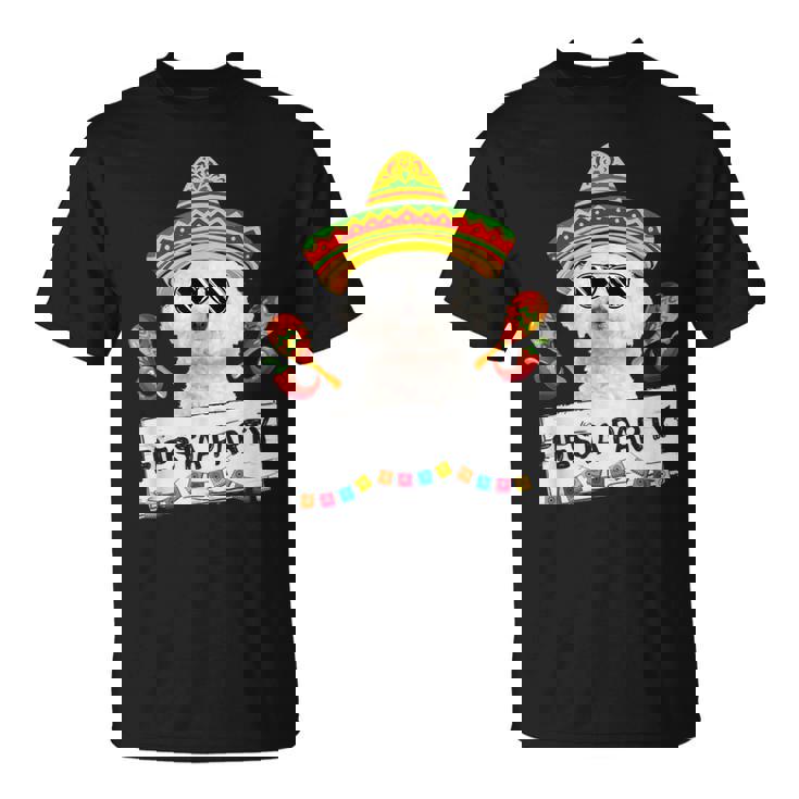 面白いパーティー かわいいビション・フリーゼ ソンブレロ サングラス Tシャツ