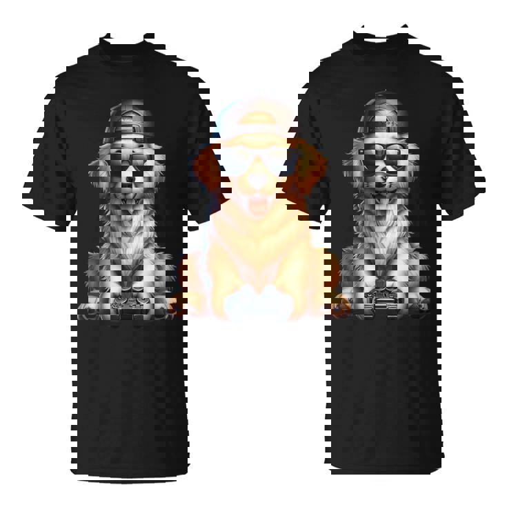 面白いビデオゲーム グラフィック イエロー ラブラドール犬 遊ぶゲーム Tシャツ