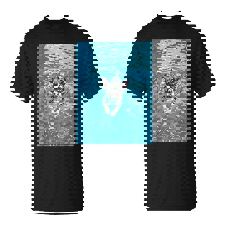 面白いボストンテリア プールで泳ぐ かわいい犬 ママ お父さん Tシャツ