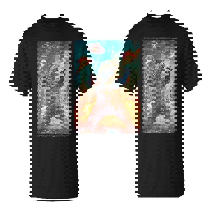 面白いレトロな日本の怪獣モンスターカワウソの自撮り写真東京ufo Tシャツ