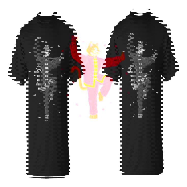 面白い太極拳 猫 武道 ヨガ 瞑想 Tシャツ