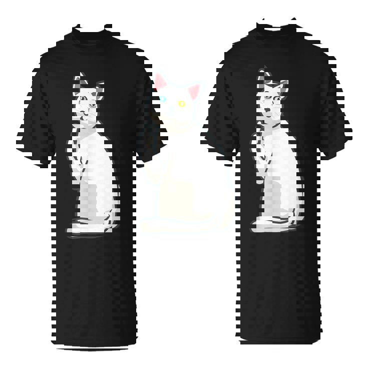 面白い猫 中指 オッドアイドキャット キティ Tシャツ