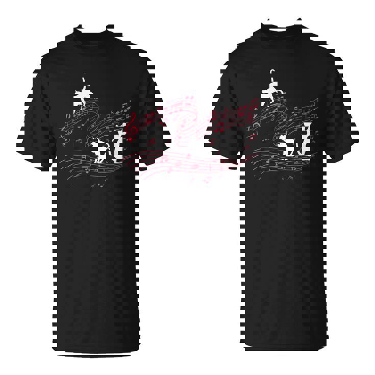 音符で遊ぶ3匹の猫 楽譜 Tシャツ