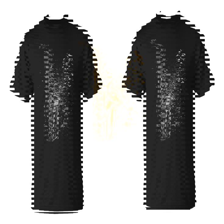 音符サックスプレーヤーとサックスヴィンテージスタイル Tシャツ