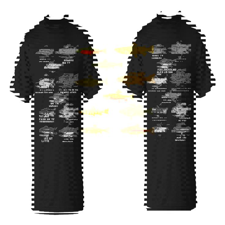 魚の種のトラウトのサーモンのバス釣りの漁師のアングラーのギフト Tシャツ