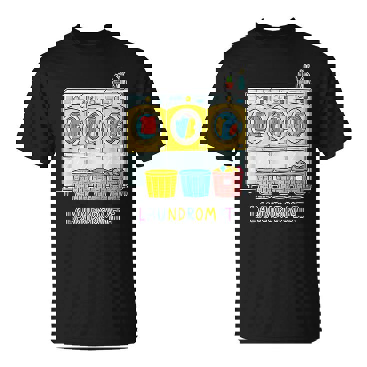 鮮やかでカラフルなコインランドリーテーマ カジュアル Tシャツ
