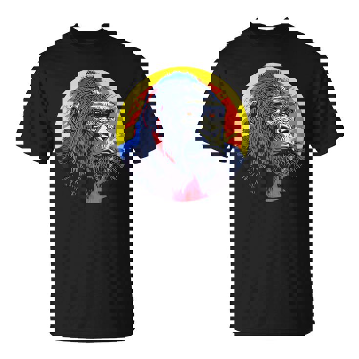 鮮やかなゴリラのイラスト、大胆な色。 Tシャツ