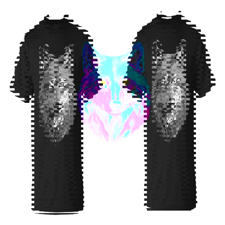 鮮やかなマルチカラーオオカミ Tシャツ
