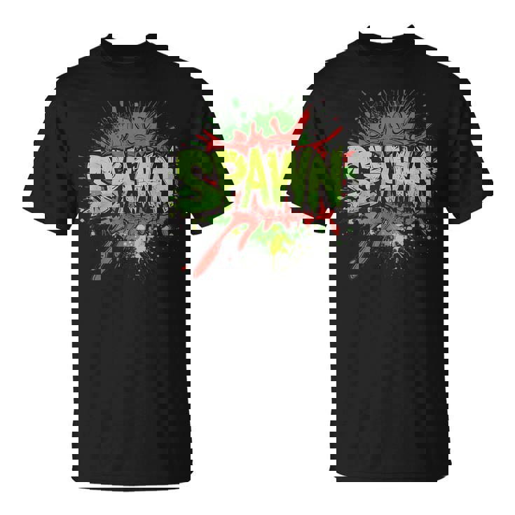 鮮やかな色とクールなスポーンステートメントコスチューム。 Tシャツ