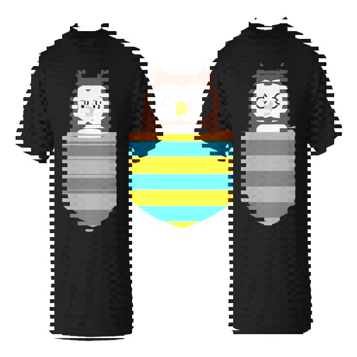 鳥好きのギフト フクロウのフクロウ 胸ポケット付き Tシャツ