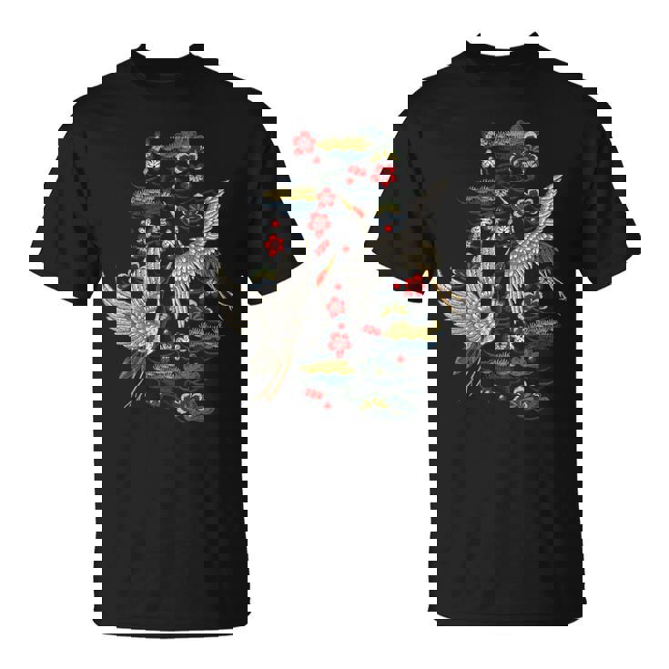 鶴&桜 ヴィンテージ日本刺繍 Tシャツ