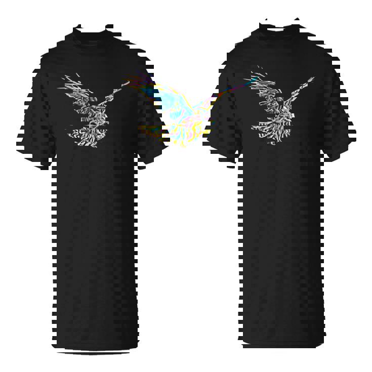 鷹モチーフ 鳥 獲物 くちばし 爪 カラフル 鳥 ハヤブサ Tシャツ