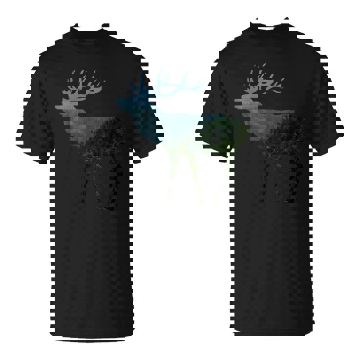 鹿と木 赤い鹿 ダム 鹿 森 木 雄鹿 Tシャツ