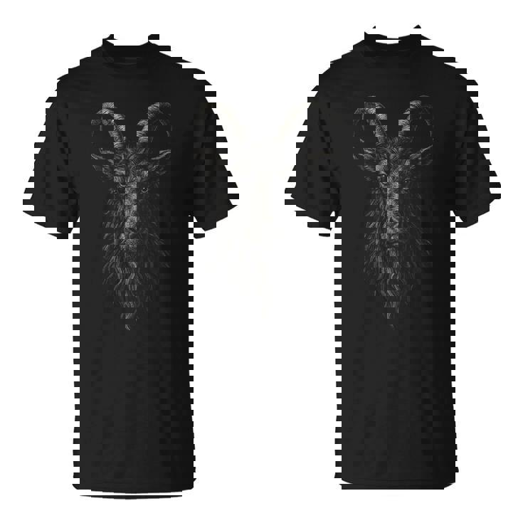 黒ヤギ フィリップ角獣の頭 ゴシックプリント Tシャツ
