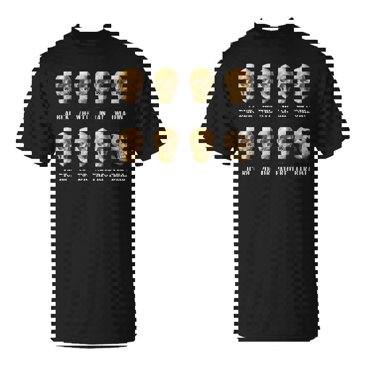 黒人白人男性女性リッチプアーパトリオットリベラル・スカル Tシャツ