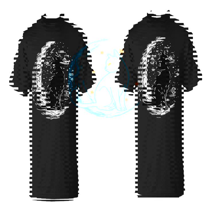 黒猫 三日月 セーラームーンフェイズ 占星術 ペット愛好家 Tシャツ