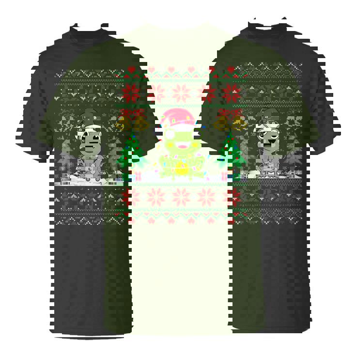 Frog Wearinganta Hat Christmas Lights Xmas Frog Tシャツ