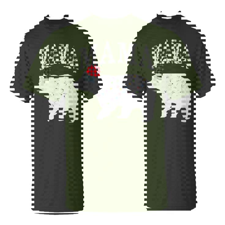 Mama Bear Xmas Buffalo Plaid Lights Matching Family Pajama Tシャツ