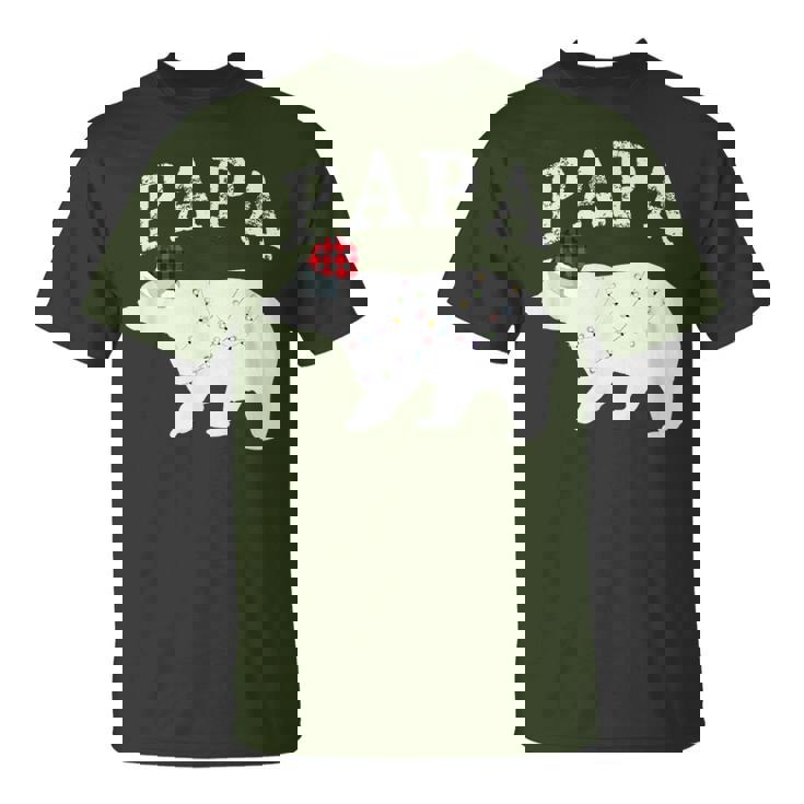 Papa Bear Xmas Buffalo Plaid Lights Matching Family Pajama Tシャツ