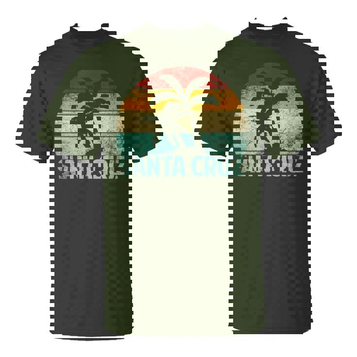Santa Cruzintage Retro Palmera Puesta Deol California Beach Camiseta unisex