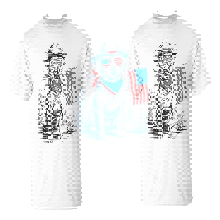 4Th Of July Patriotic Labrador Retriever Cowboy Dog Usa Flag T-Shirt