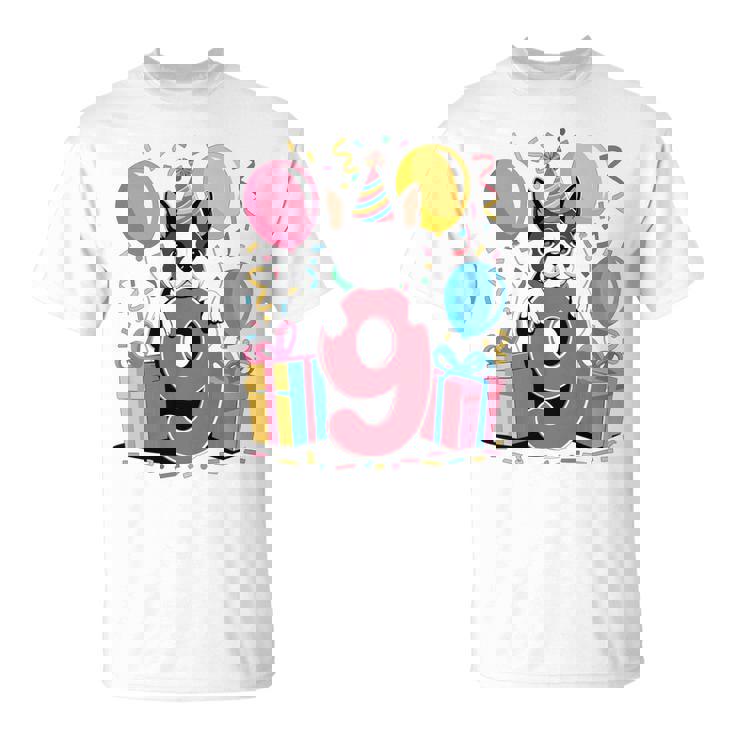 9歳の誕生日 男の子 女の子 9歳 9歳 ボストンテリア 長袖tシャツ Tシャツ