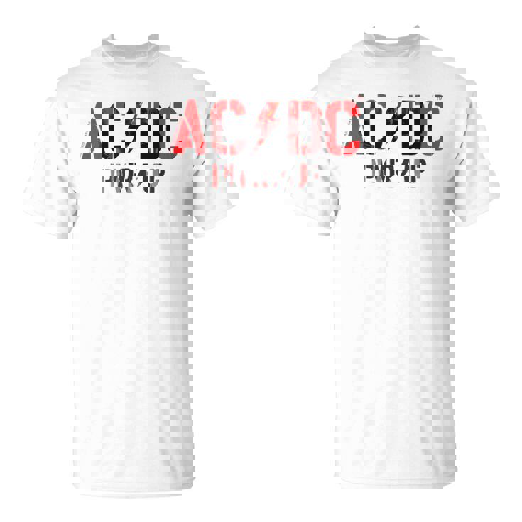 AcDcロックミュージックバンドpwrupフォトロゴ。 Tシャツ