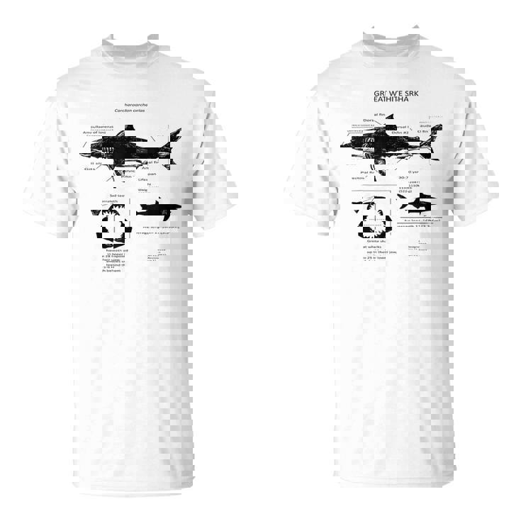 Anatomía Del Gran Tiburón Blanco Camiseta unisex