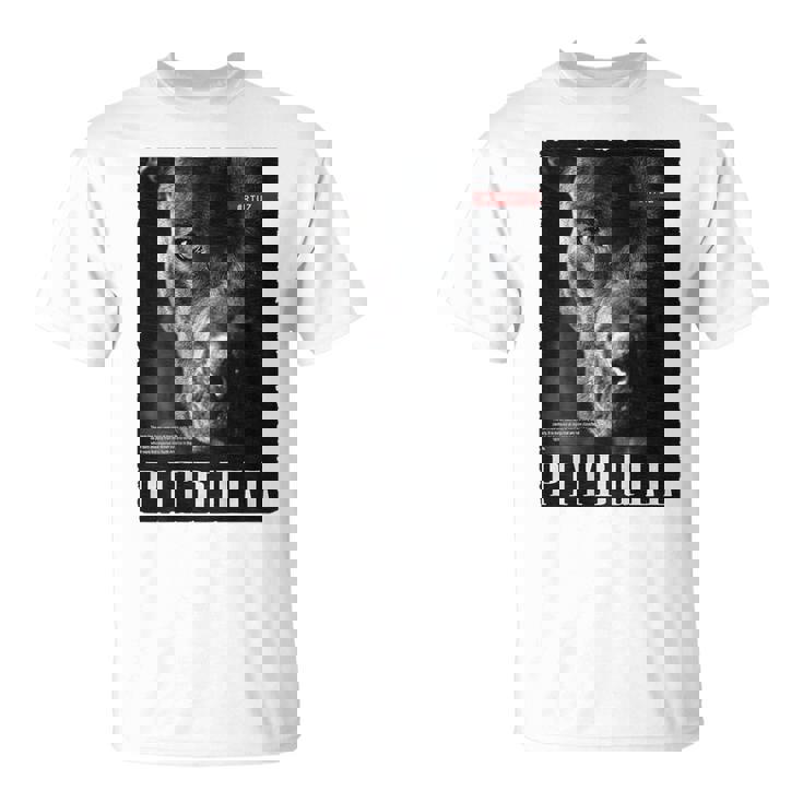 Backprint 野生の犬ピットブルテリアのポートレートブルドッグのバックプリントピットブル Tシャツ