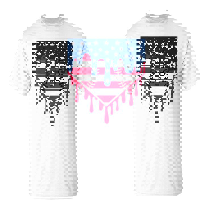 Baseball Drip Boy Ice Cream Patriotic American Flag 4Th July T-Shirt