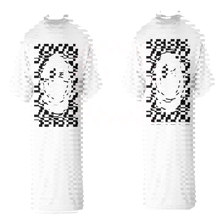 Camisa De Caraonriente A Cuadros Con Ojos Guiños Cara Feliz De Los Años 90 Camiseta unisex