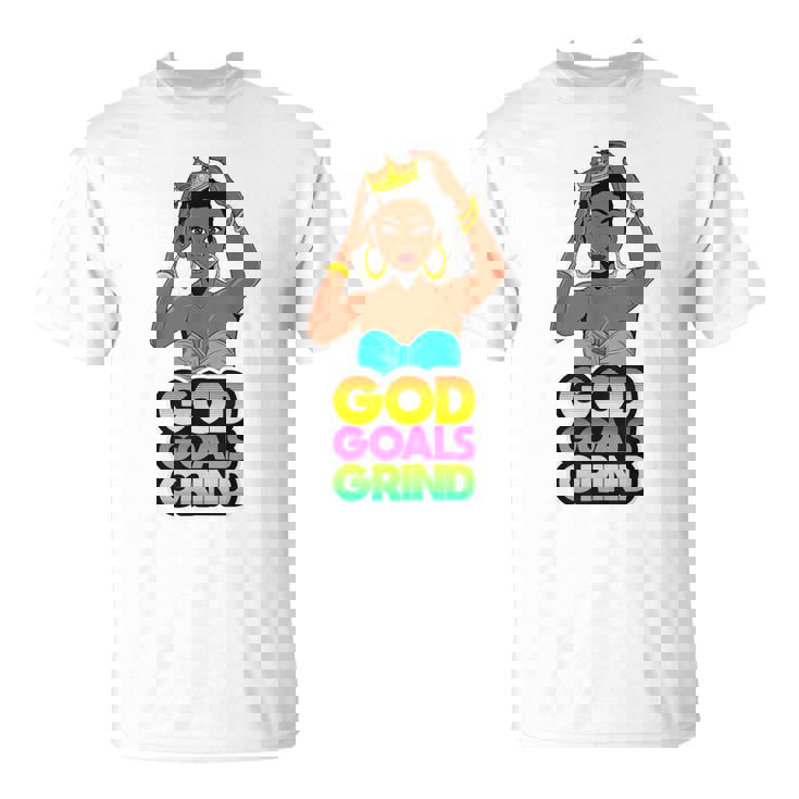 God Goals グラインドメラニン クリスチャン 楽しい ブラック クイーン ガールズ Tシャツ