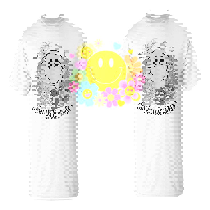 Grow Positive Thoughts イエロー スマイルフェイス 花 キッズ 女の子 Tシャツ