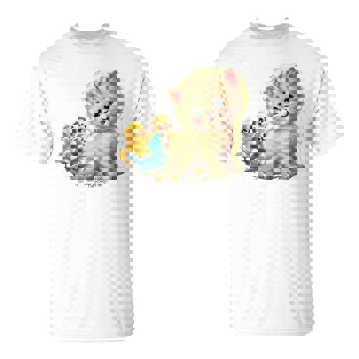 Kitten With Happy Little Birds Tシャツ