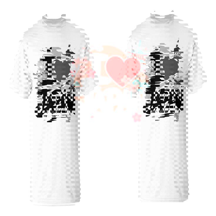 I Love Japan 桜 桜 日本の富士山 寺院 Tシャツ