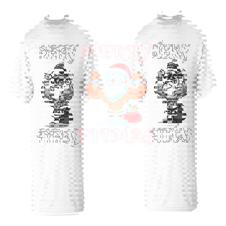 Merry Fitmas クリスマス フィットネス アグリークリスマス スウール サンタ 長袖tシャツ Tシャツ