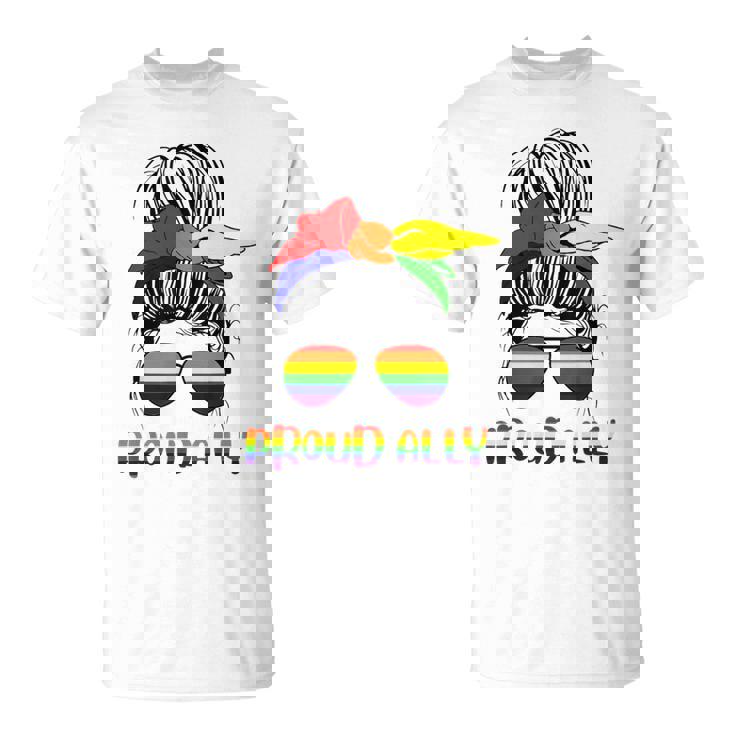 Messy Bun Proud Ally Pride Flag Love Lgbt レインボー サングラス Tシャツ