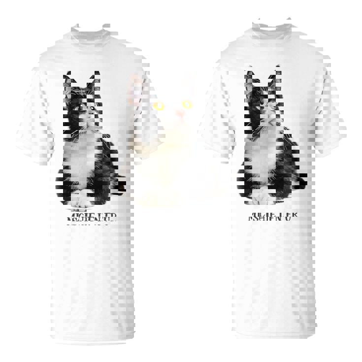 Mischief In Fur 猫写真 ハチワレ猫 黒白猫 猫好き ネタ 猫しもべ 猫飼い 猫依存症 Tシャツ