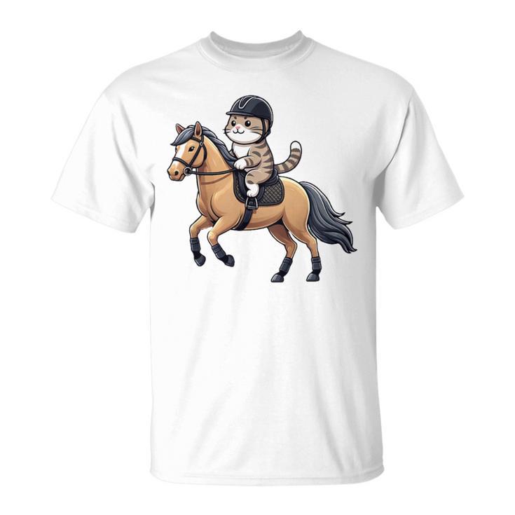 Niños Montar A Caballo Con Un Gato Es Amor Por El Caballo Camiseta unisex