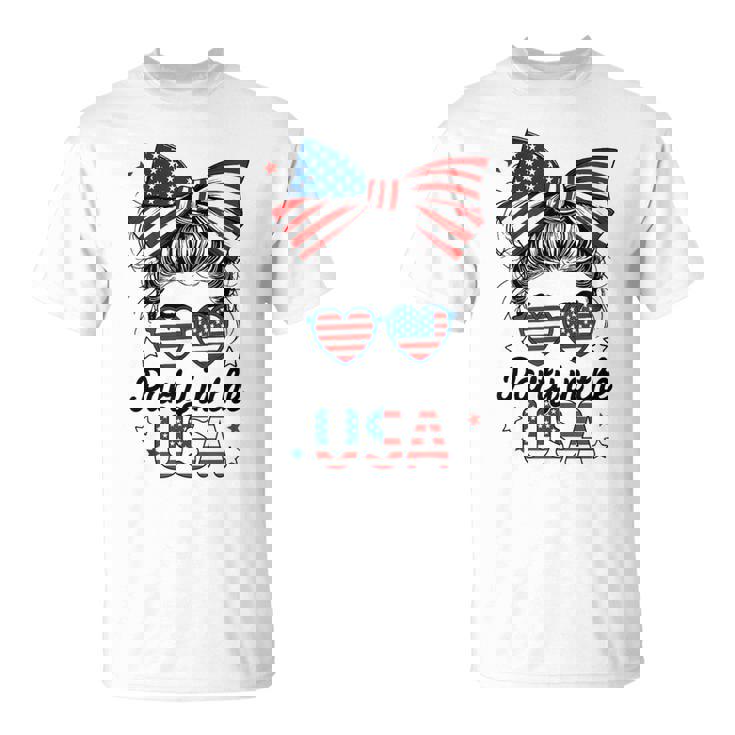 Party In Usa Girls 4Th Of July Daughter Messy Bun Usa T-Shirt