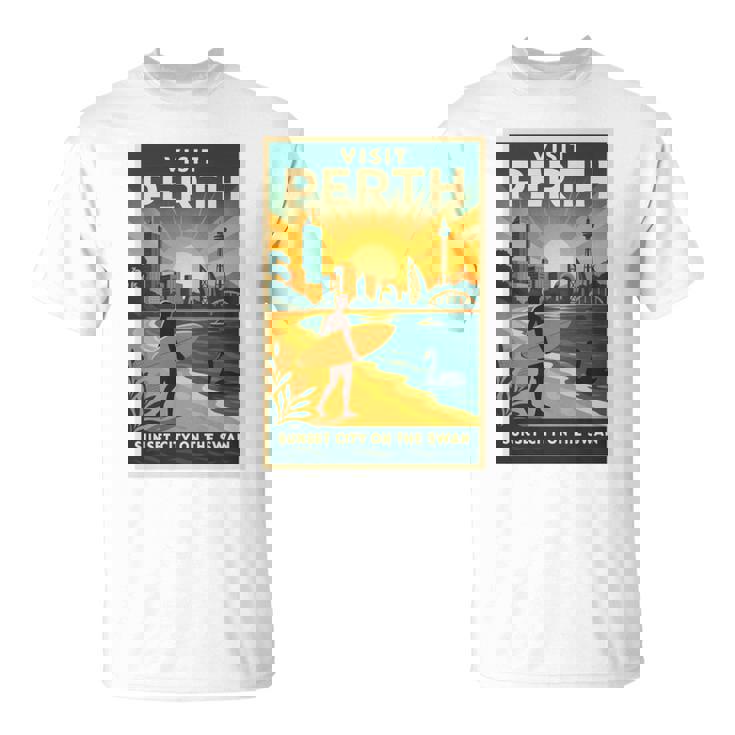 Perth Australia – ビンテージ旅行ポスタースタイル 長袖tシャツ Tシャツ