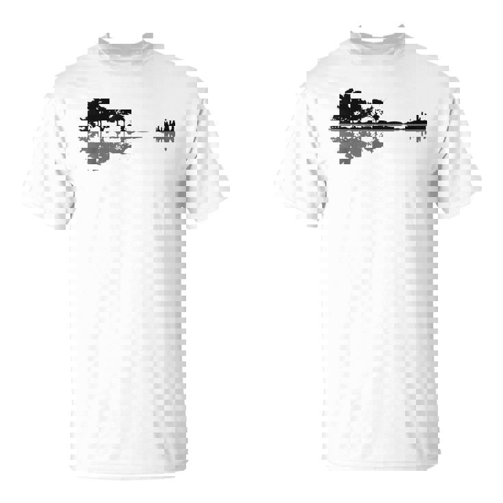 Rock Music Guitarra De La Madera Música Naturaleza Guitarra Camiseta unisex
