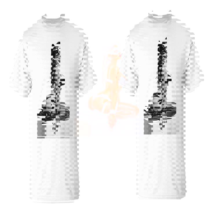 Sexy Girl グラフィックtシャツ セクシー「バッドキティ」ピンナップガール カットアウト。 Tシャツ