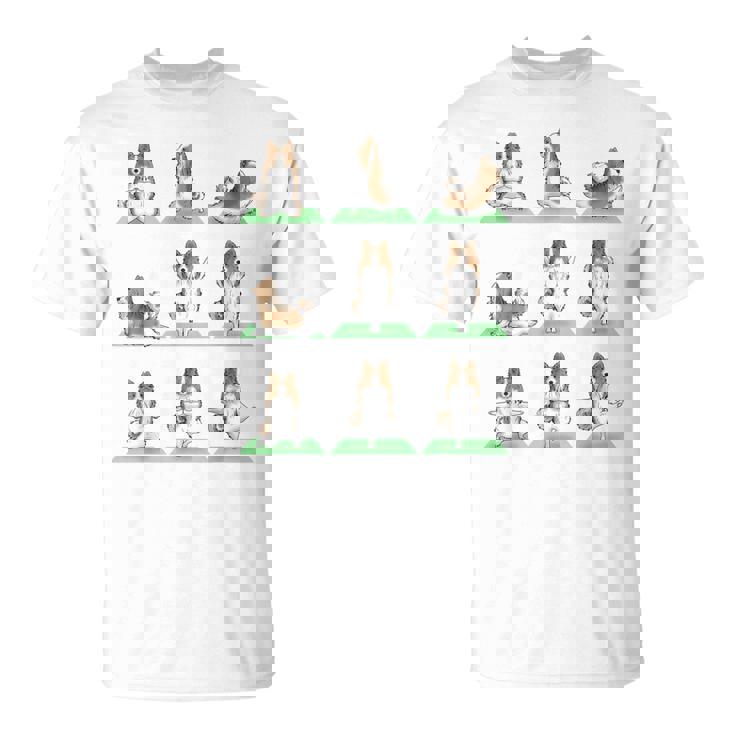 Shetland シープドッグ シェルティ 犬 ヨガ ポーズ ワークアウト エクササイズ Tシャツ