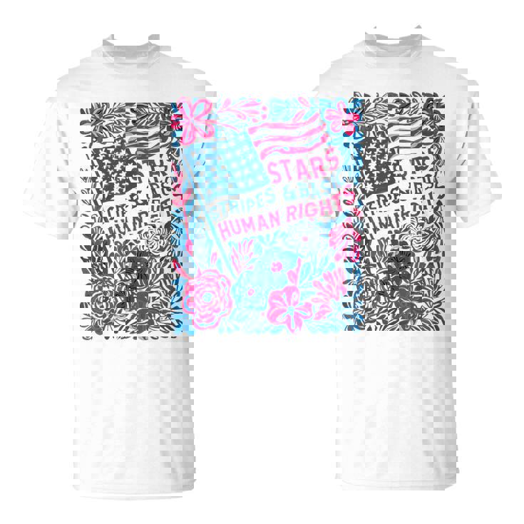 Stars Stripes Human Rights 4Th Of July Floral American Flag T-Shirt