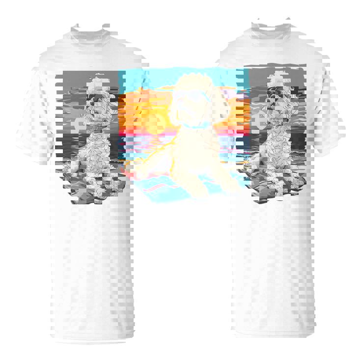 Sunny Day Doggy グラフィックデザイン ビーチレディ 子犬 長袖tシャツ Tシャツ