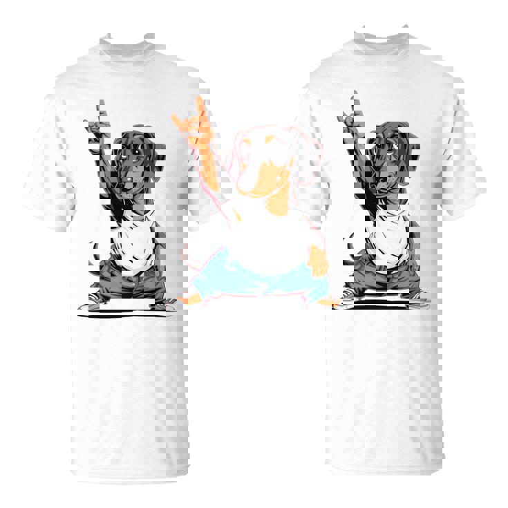 Teckel ロックミュージック 男性 子供 女性 ソーセージ 犬 ダックスフンド 長袖tシャツ Tシャツ