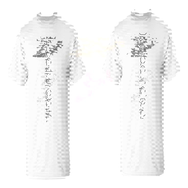 「麒麟に似た雲／とほかみえみため」 言霊 ホツマ文字 ヲシテ文字 とほかみゑひため 龍神 開運 お守り バックプリント Tシャツ