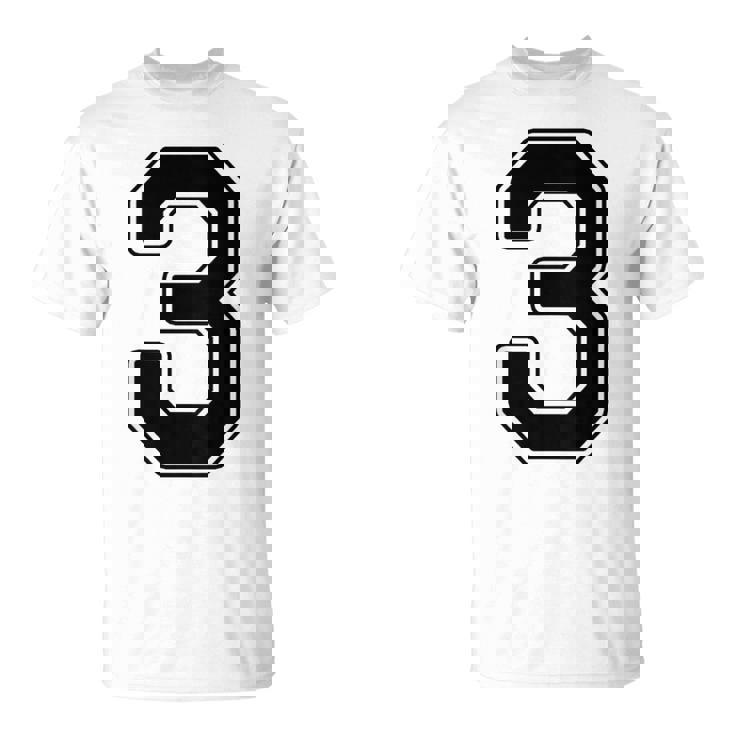 【バックプリント・背中側】3 数字 背番号 ユニフォーム ナンバー【ブラック／黒の文字】スポーツ 野球 サッカー 部活 Tシャツ